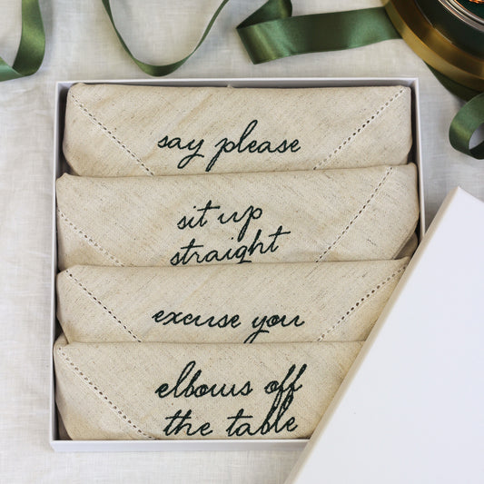 The Manners Collection- Embroidered Napkin Gift Set